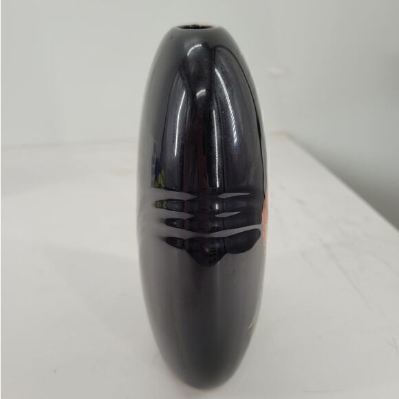 Vintage 80s Toyo Japan Black Orange Bird of Paradise Bubble Vase 2-2 - Picture 5 of 8